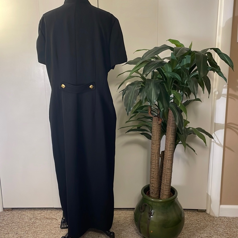 Plaza South short sleeve black maxi dress with gold buttons - Picture 4 of 6